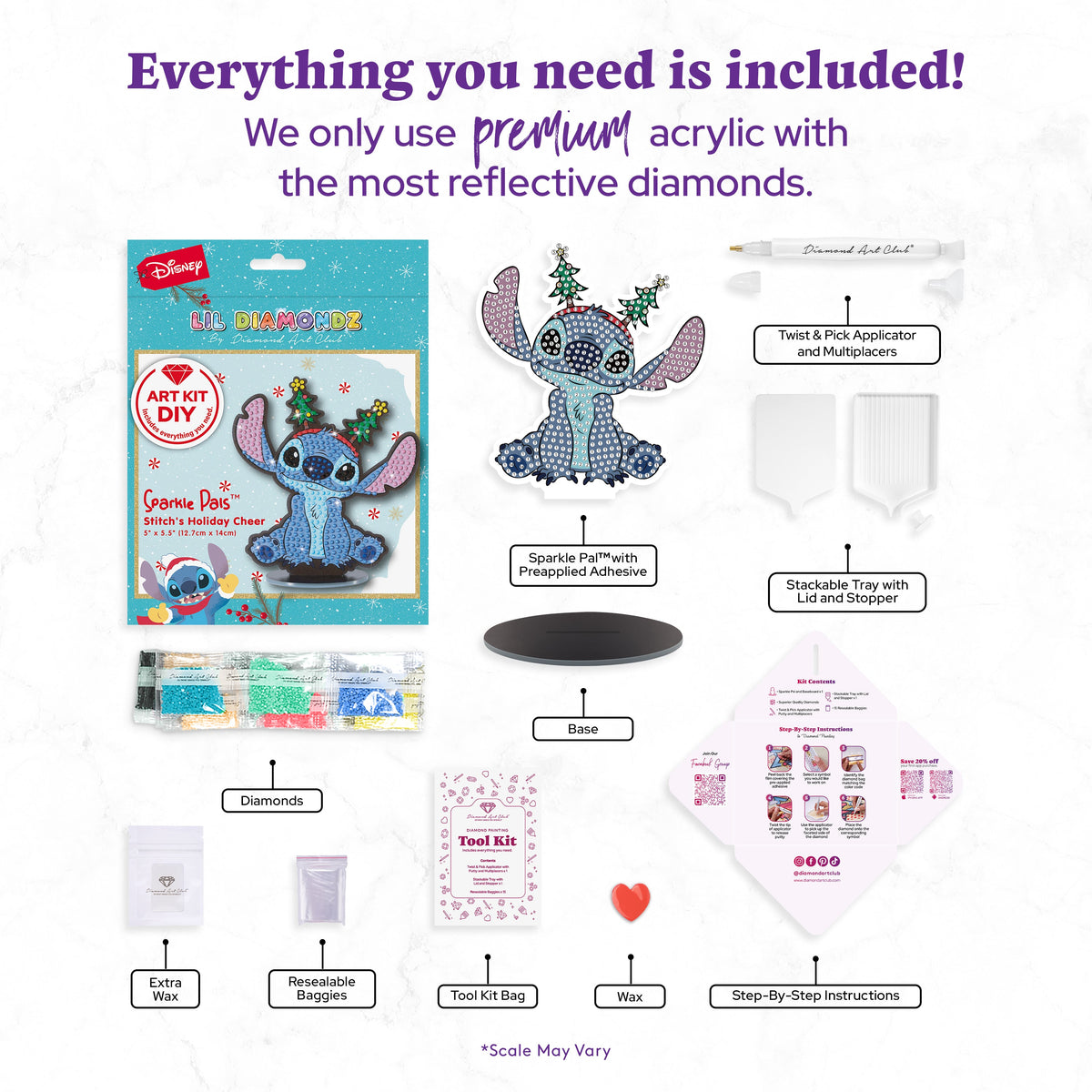 Diamond Painting Sparkle Pals™ - Stitch’s Holiday Cheer 5" x 5.5" (12.7cm x 14cm) / Round with 14 Colors including 1 AB and 6 Fairy Dust Diamonds / 545