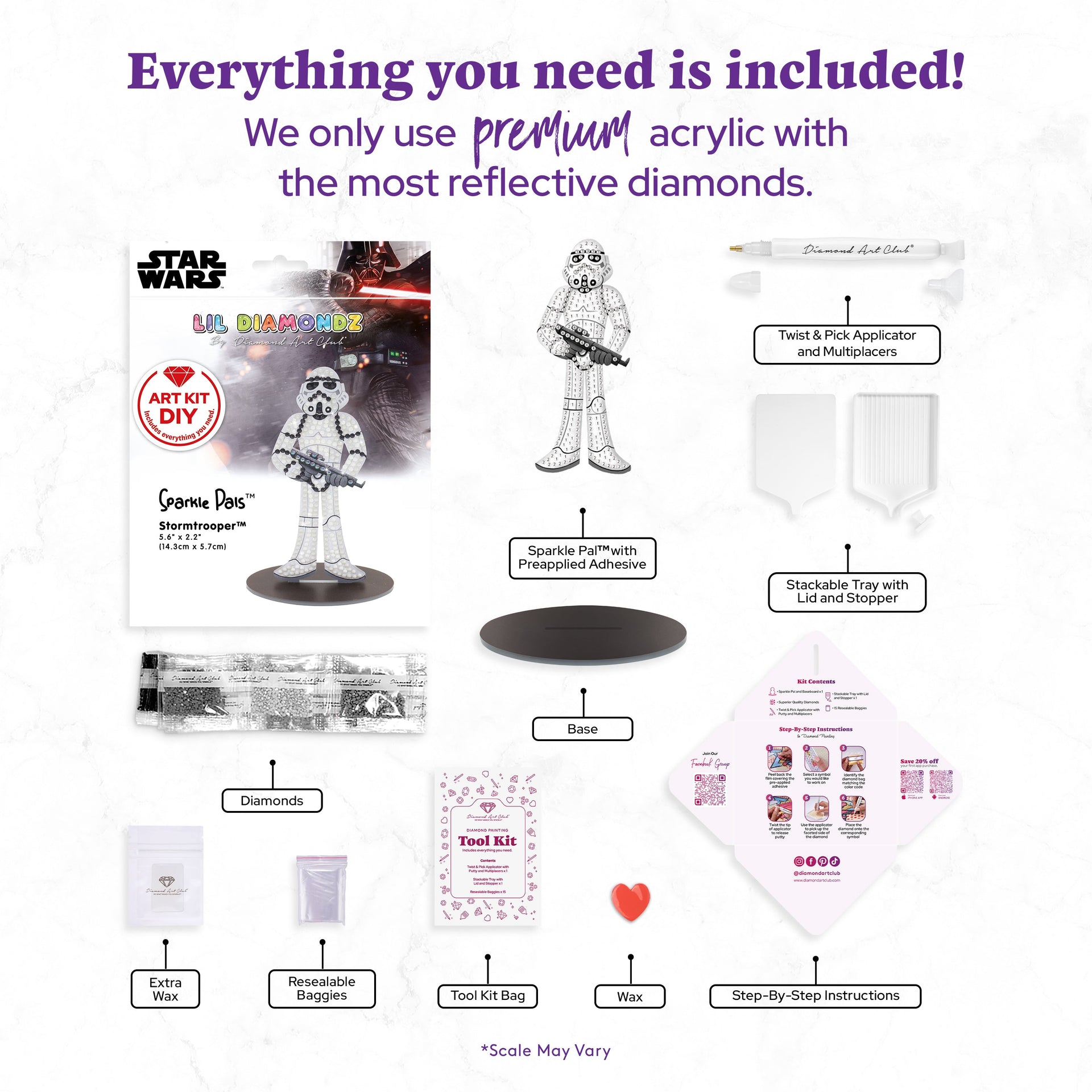 Diamond Painting Sparkle Pals™ - Storm Trooper™ 5.6" x 3.6" (14.3cm x 9.2cm) / Round with 4 Colors including 1 AB and 3 Fairy Dust Diamonds / 286