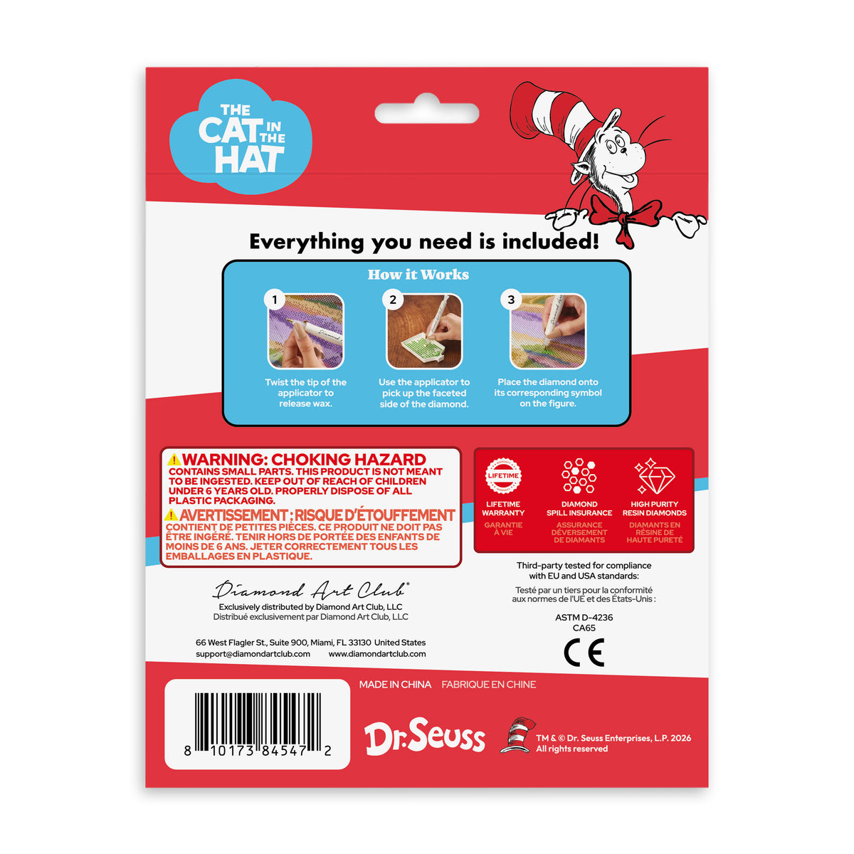 Diamond Painting Sparkle Pals™ - The Cat in the Hat 2.6" x 5.5" (6.6cm x 14.1cm) / Round with 3 Colors including 1 AB and 1 Fairy Dust Diamond / 330