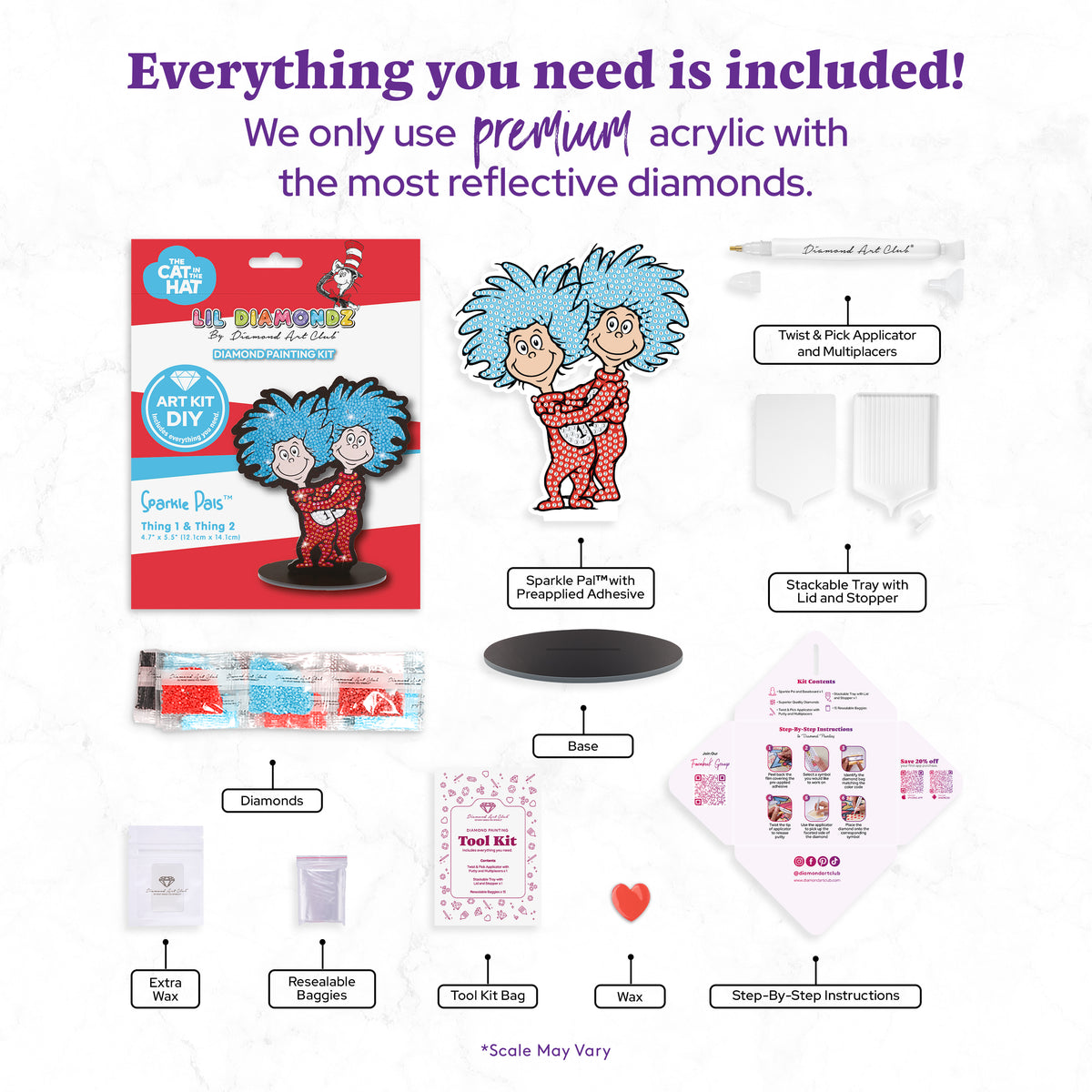 Diamond Painting Sparkle Pals™ - Thing 1 & Thing 2 4.7" x 5.5" (12.1cm x 14.1cm) / Round with 3 Colors including 1 AB and 1 Fairy Dust Diamond / 608