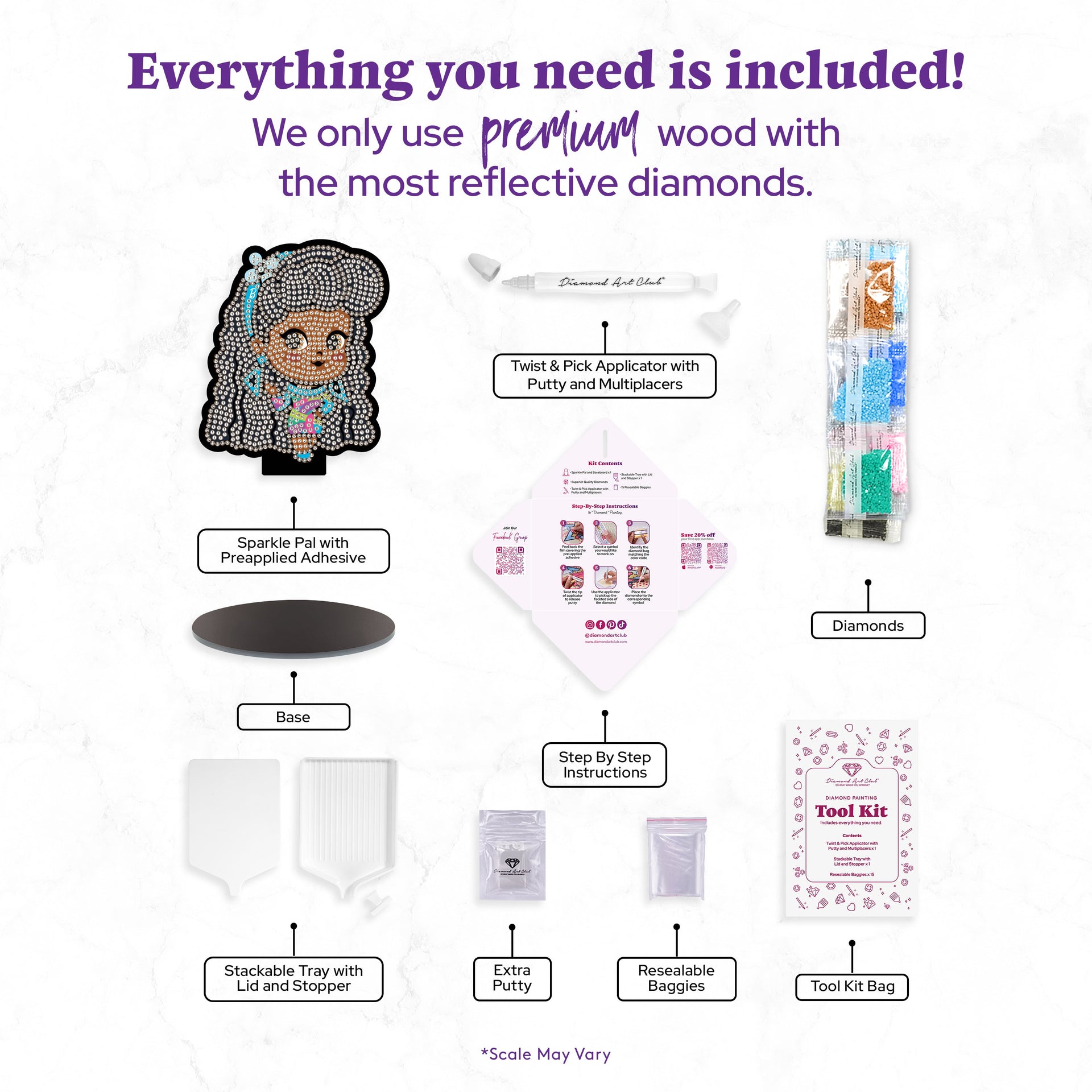 Diamond Painting Sparkle Pals™ - Totally Hair 5.8" x 4.6" (14.7cm x 11.8cm) / Round with 12 Colors Including 2 ABs and 2 Fairy Dust Diamonds / 1,018