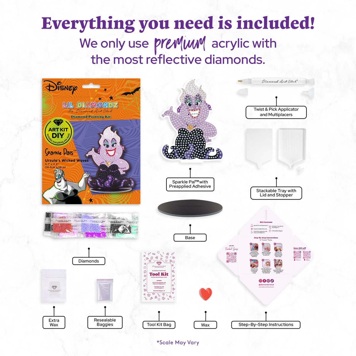 Diamond Painting Sparkle Pals™ - Ursula's Wicked Waves 4.1" x 5.5" (10.5cm x 14cm) / Round with 13 Colors including 1 Electro Diamond and 3 Fairy Dust Diamonds / 525