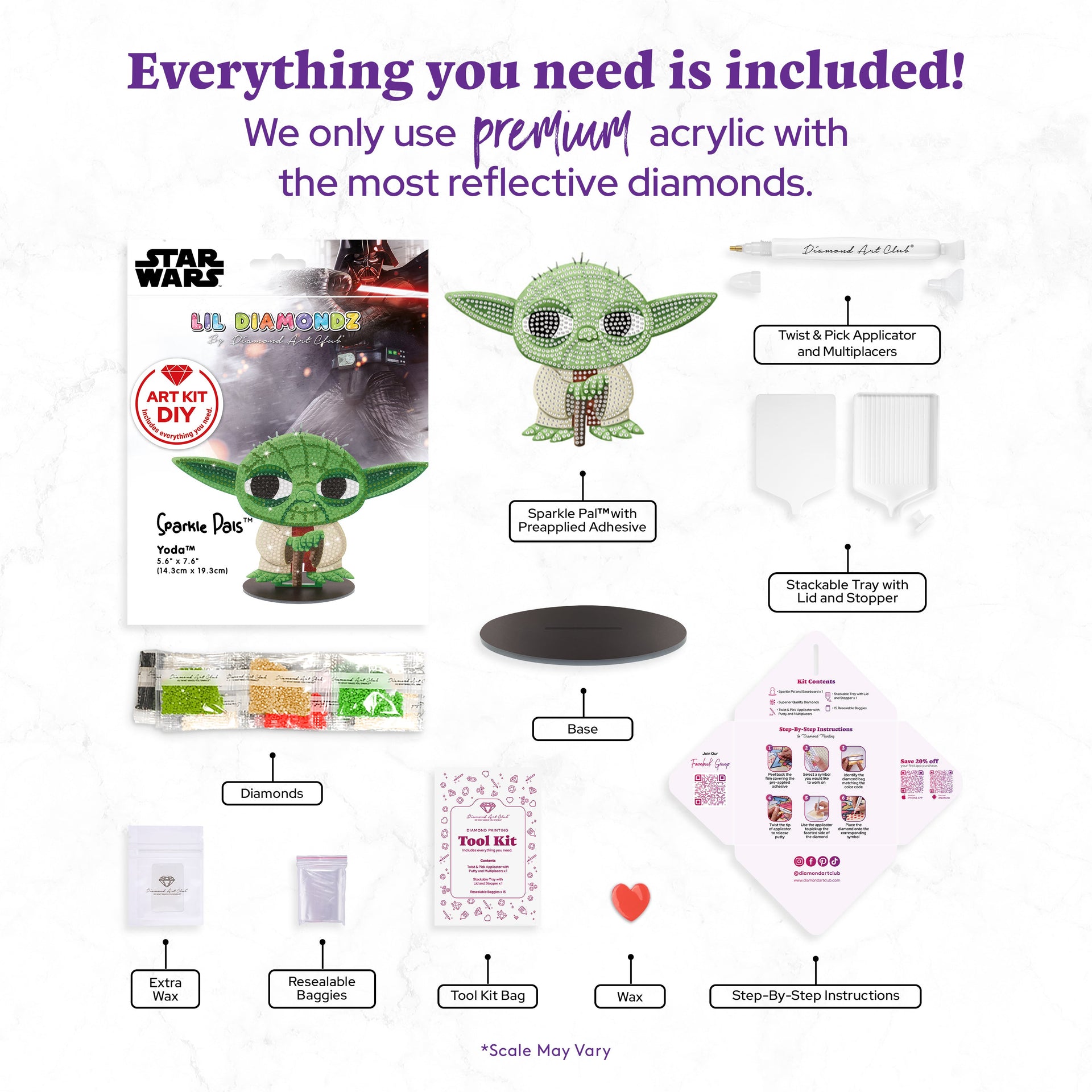 Diamond Painting Sparkle Pals™ - Yoda™ 5.6" x 7.6" (14.3cm x 19.3cm) / Round with 12 Colors including 3 Fairy Dust Diamonds / 1,084