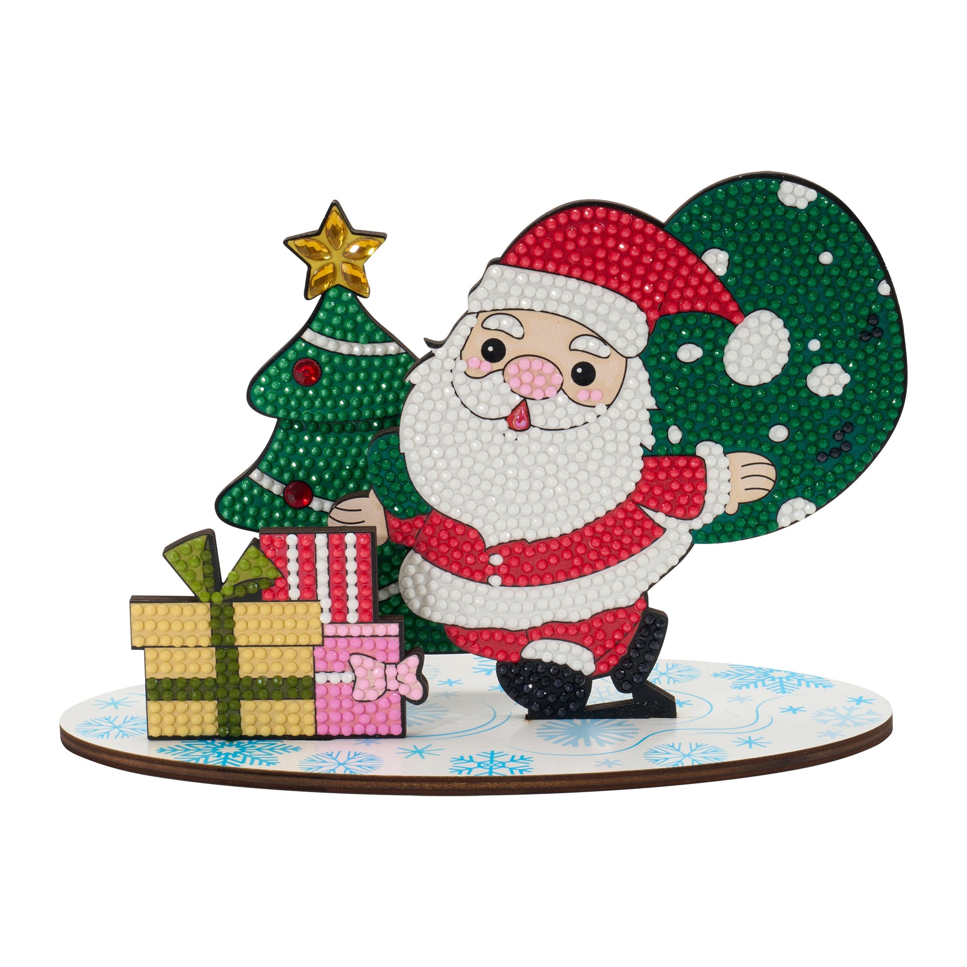 Diamond Painting Sparkle Scenes - Jolly Old Elf 8.7" x 3.9" x 4.9" (22cm x 10cm x 12.5cm) / Round With 14 Colors Including 3 Special Diamonds and 5 Fairy Dust Diamonds / 1,716