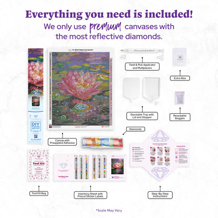 Diamond Painting Sparkling Lotus 22" x 28" (55.8cm x 70.7cm) / Square with 100 Colors including 4 ABs and 1 Iridescent Diamond and  5 Fairy Dust Diamonds / 63,616