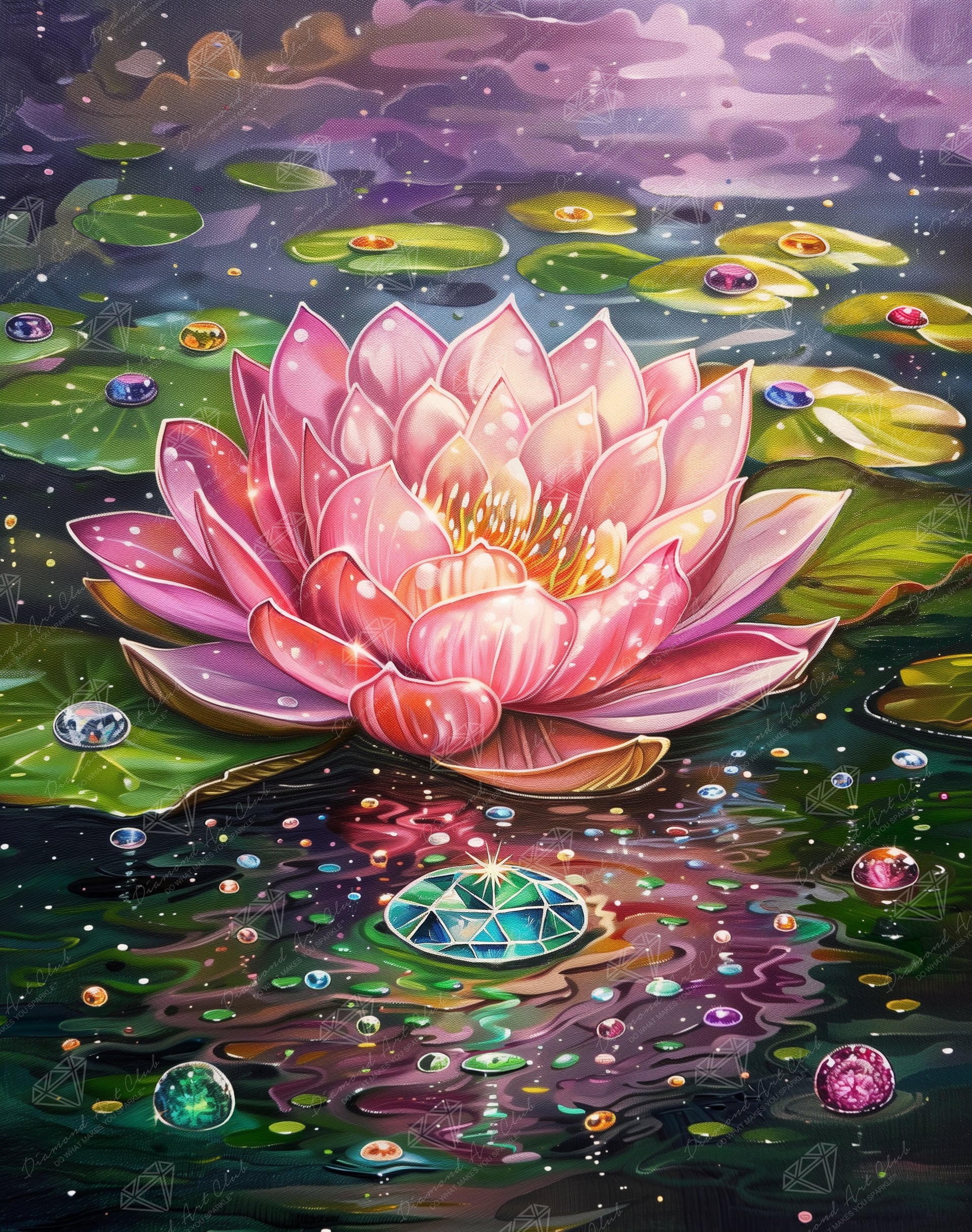 Diamond Painting Sparkling Lotus 22" x 28" (55.8cm x 70.7cm) / Square with 100 Colors including 4 ABs and 1 Iridescent Diamond and  5 Fairy Dust Diamonds / 63,616