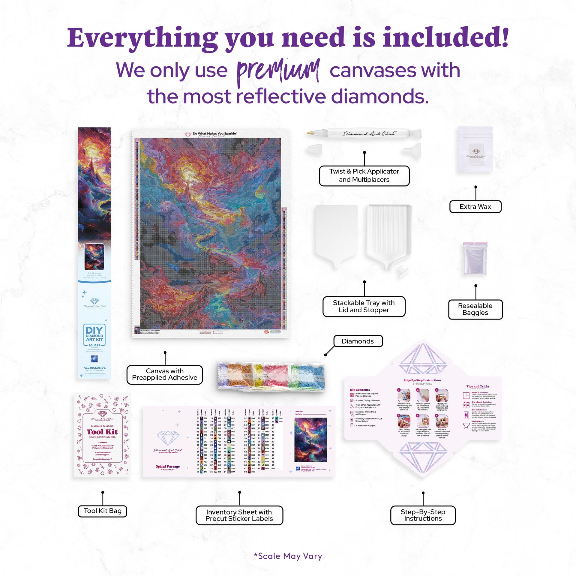 Diamond Painting Spiral Passage 25.6" x 34.7" (65cm x 87.9cm) / Square with 86 Colors including 4 ABs and 4 Fairy Dust Diamonds / 92,133