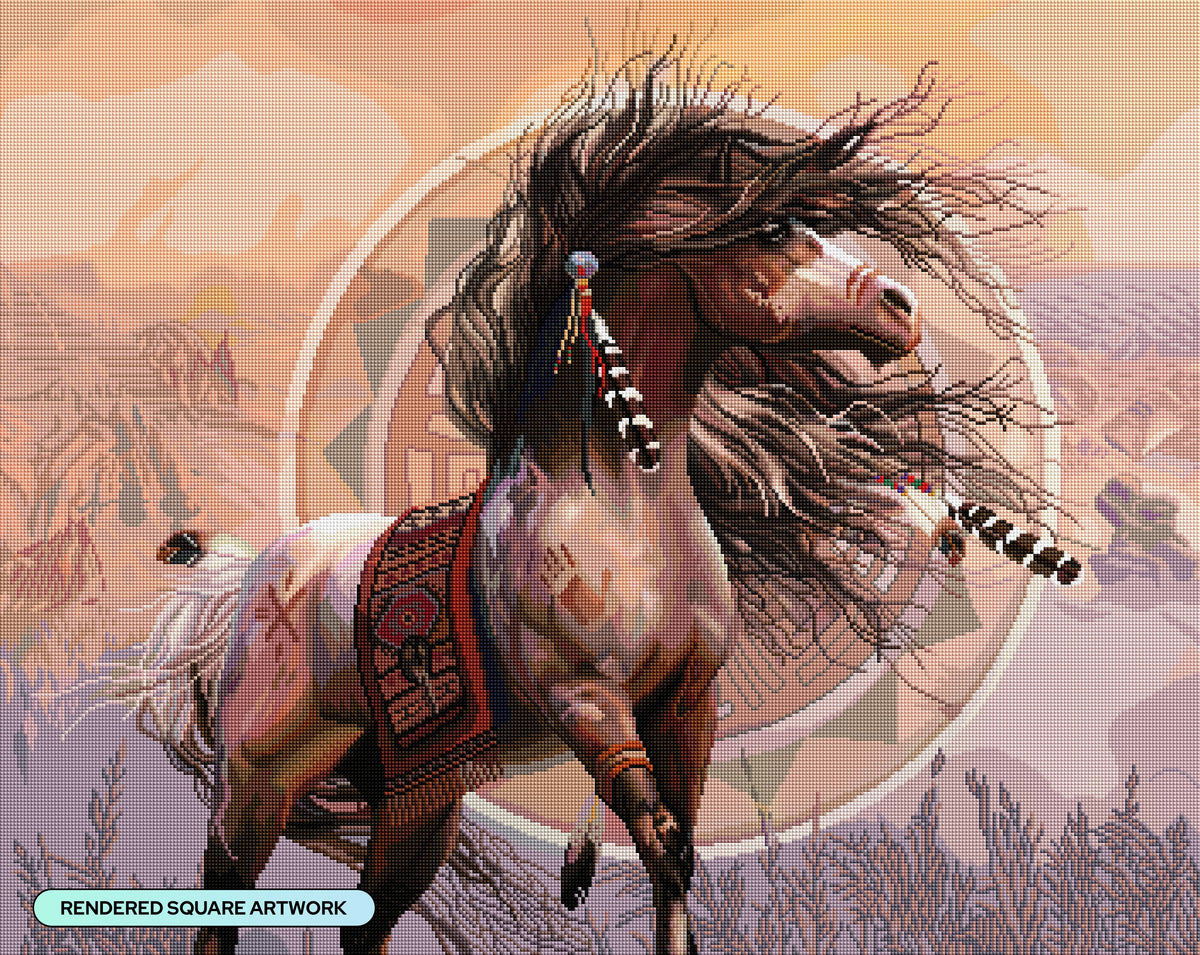 Diamond Painting Spirit Warrior 34.7" x 27.6" (87.9cm x 69.9cm) / Square with 74 Colors including 1 AB and 4 Fairy Dust Diamonds / 99,193
