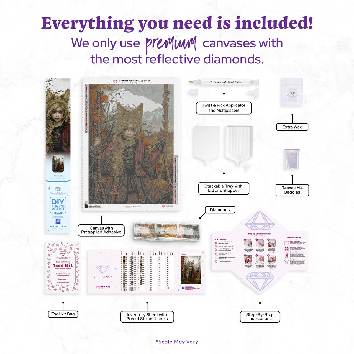 Diamond Painting Spirito Volpe 22" x 31" (55.8cm x 78.7cm) / Square with 48 Colors including 3 Fairy Dust Diamonds / 70,784