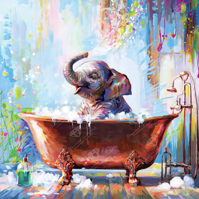 Diamond Painting Splish Splash Baby Elephant 22" x 22" (55.6cm x 55.6cm) / Round with 70 Colors including 2 ABs and 4 Fairy Dust Diamonds / 40,804