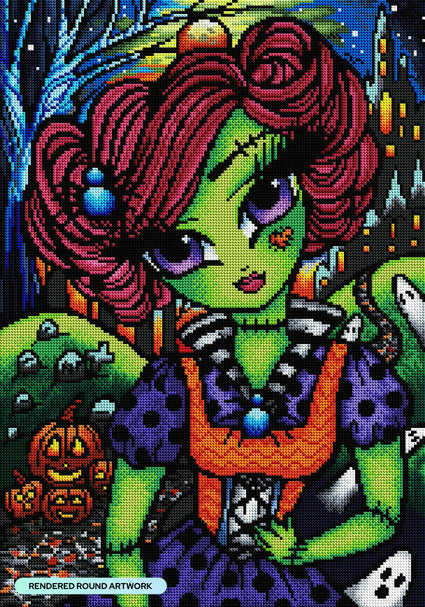 Diamond Painting Spooky Doll 17" x 24" (42.6cm x 60.8cm) / Round with 57 Colors including 4 ABs and 2 Fairy Dust Diamonds / 32,984