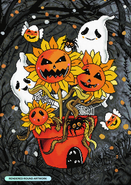 Diamond Painting Spooky Flowers 22" x 31" (55.6cm x 78.7cm) / Round with 36 Colors including 1 AB and 5 Fairy Dust Diamonds / 57,772