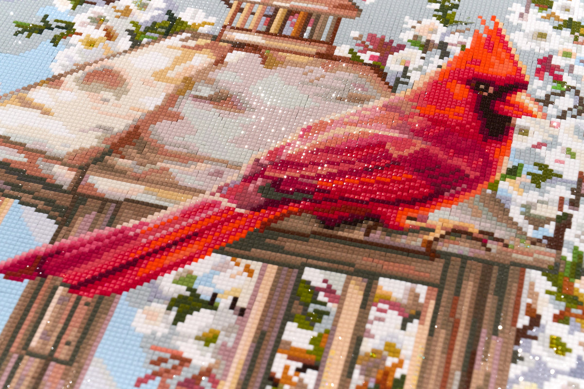 Diamond Painting Spring Cardinals 22" x 29" (55.8cm x 73.7cm) / Square with 83 Colors including 2 ABs and 1 Iridescent Diamond and 1 Fairy Dust Diamond / 66,304