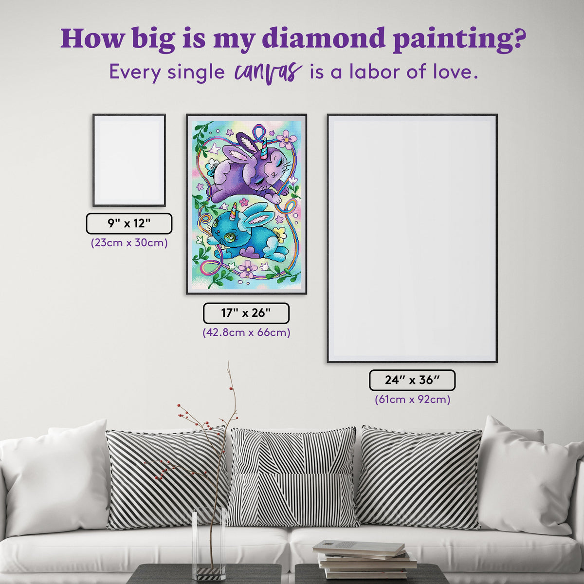 Diamond Painting Spring Unicorn Bunnies 17" x 26" (42.8cm x 66cm) / Square with 59 Colors including 1 AB and 5 Fairy Dust Diamonds / 45,580