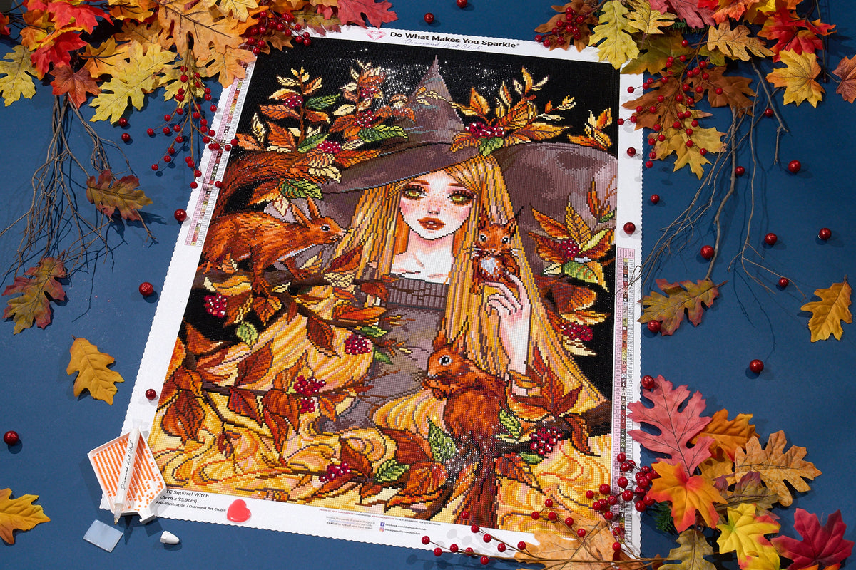 Diamond Painting Squirrel Witch 22" x 30" (55.8cm x 75.9cm) / Square with 63 Colors including 2 ABs and 1 Iridescent Diamond and 2 Fairy Dust Diamonds / 68,320