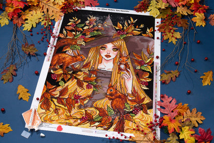 Diamond Painting Squirrel Witch 22" x 30" (55.8cm x 75.9cm) / Square with 63 Colors including 2 ABs and 1 Iridescent Diamond and 2 Fairy Dust Diamonds / 68,320
