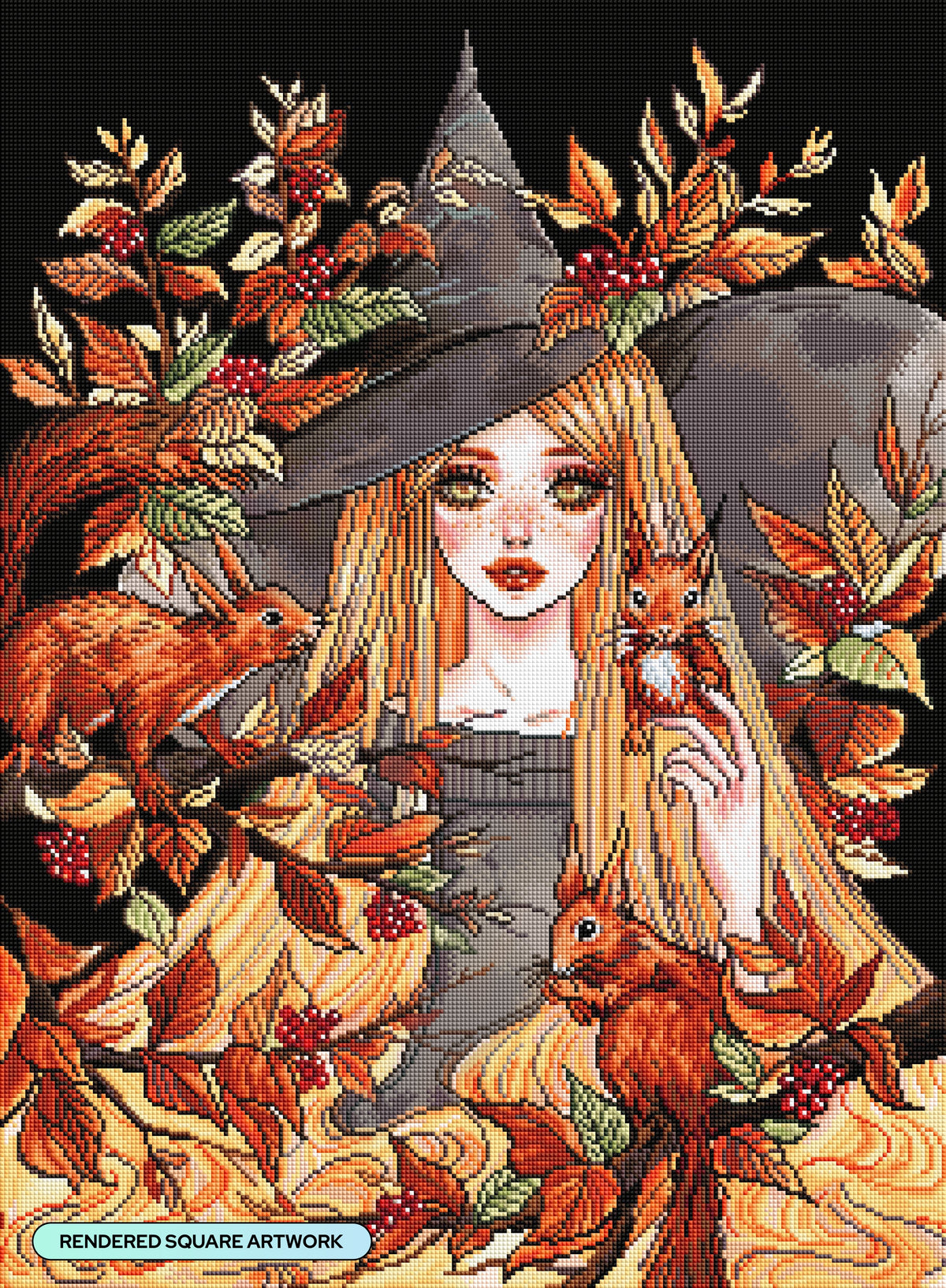 Diamond Painting Squirrel Witch 22" x 30" (55.8cm x 75.9cm) / Square with 63 Colors including 2 ABs and 1 Iridescent Diamond and 2 Fairy Dust Diamonds / 68,320