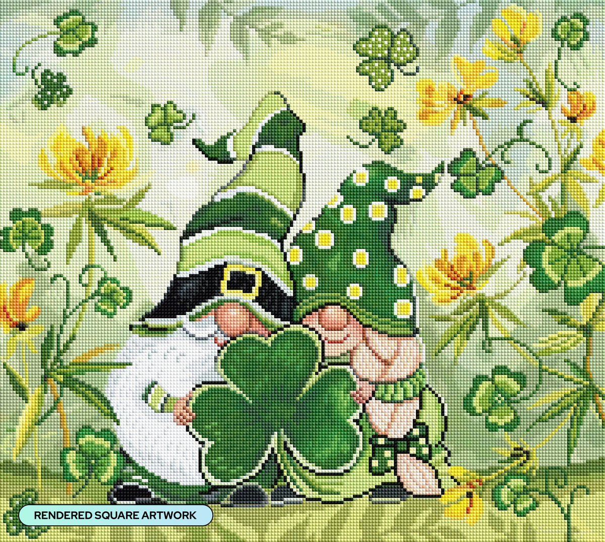 Diamond Painting St. Patrick's Day Gnomes 19" x 17" (47.8cm x 42.8cm) / Square with 43 Colors including 2 ABs and 4 Fairy Dust Diamonds / 33,024