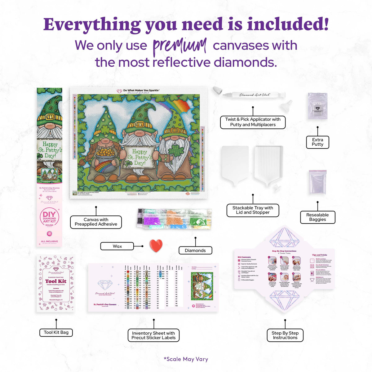 Diamond Painting St. Patrick's Day Gnomes 28" x 22" (71cm x 56cm) / Round with 55 Colors including 5 ABs / 49,949