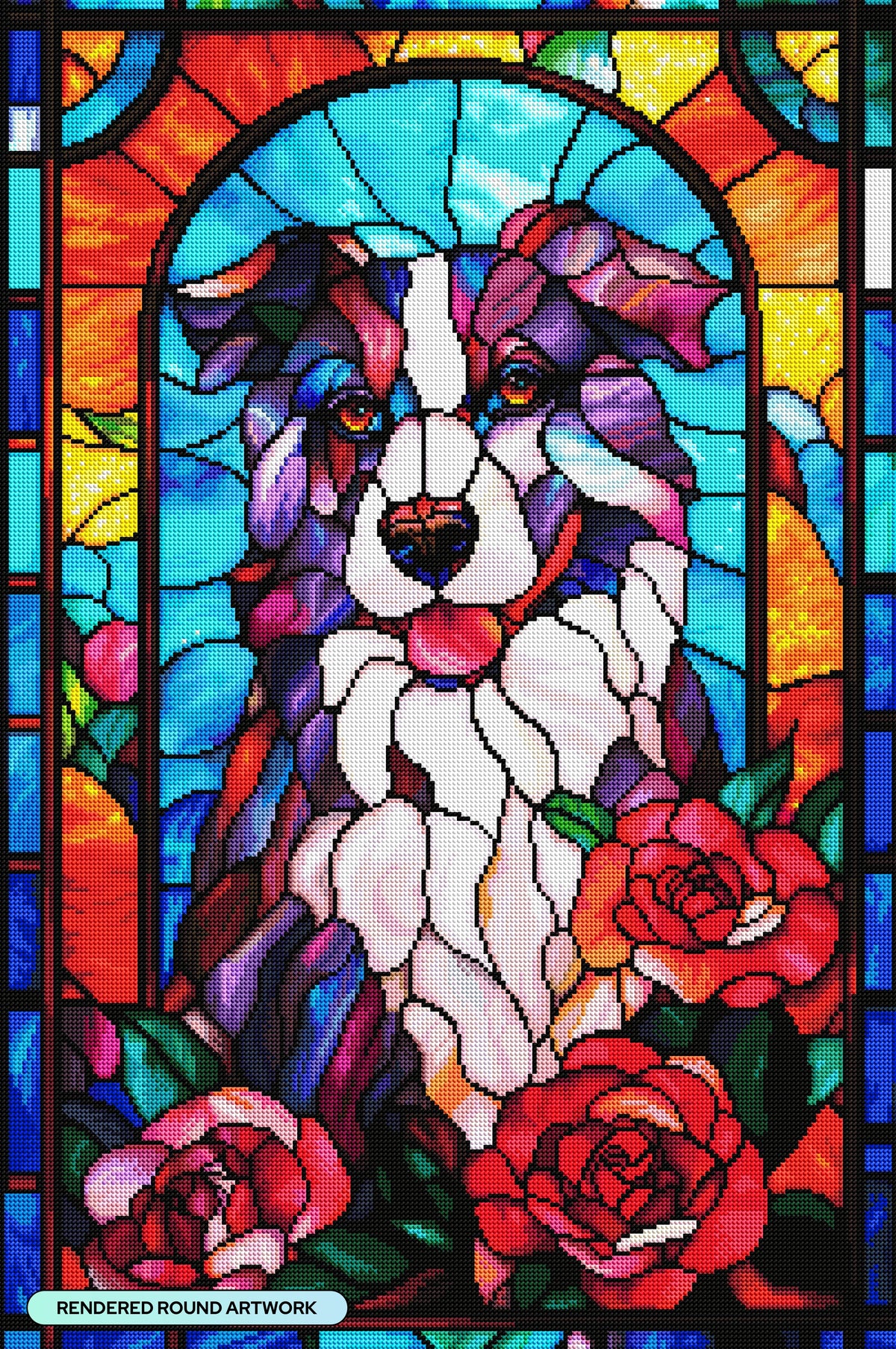 Diamond Painting Stained Glass Border Collie 22" x 33" (55.6cm x 83.7cm) / Round with 77 Colors including 3 ABs and 4 Fairy Dust Diamonds / 61,408