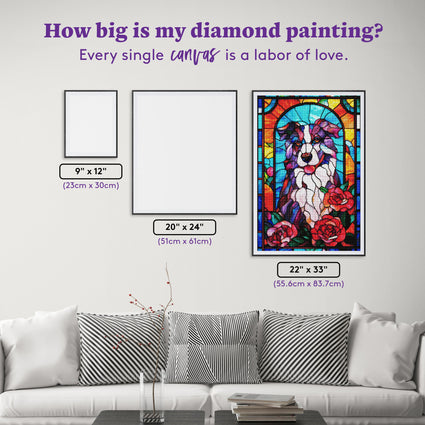 Diamond Painting Stained Glass Border Collie 22" x 33" (55.6cm x 83.7cm) / Round with 77 Colors including 3 ABs and 4 Fairy Dust Diamonds / 61,408