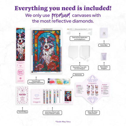 Diamond Painting Stained Glass Border Collie 22" x 33" (55.6cm x 83.7cm) / Round with 77 Colors including 3 ABs and 4 Fairy Dust Diamonds / 61,408
