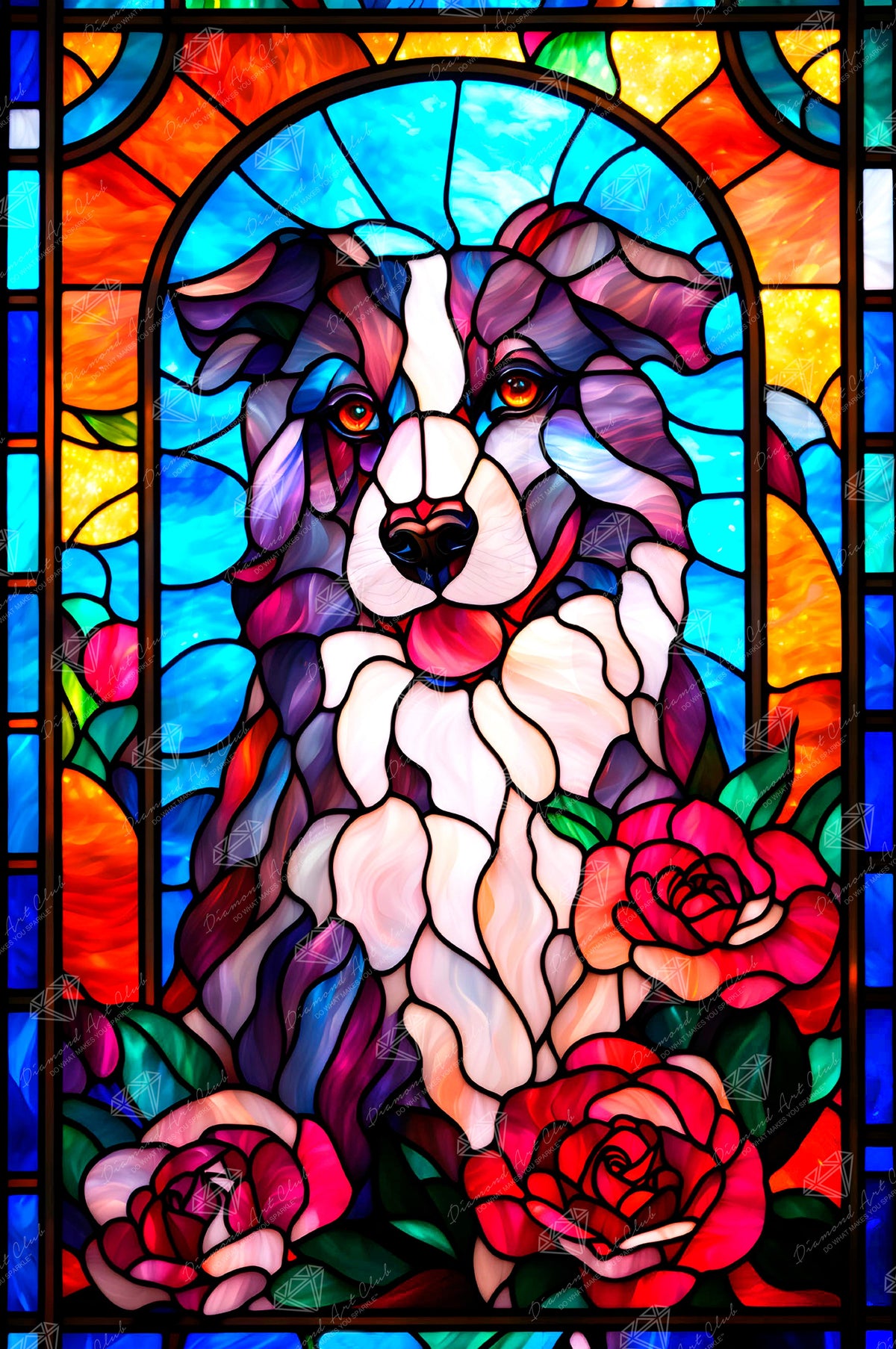 Diamond Painting Stained Glass Border Collie 22" x 33" (55.6cm x 83.7cm) / Round with 77 Colors including 3 ABs and 4 Fairy Dust Diamonds / 61,408