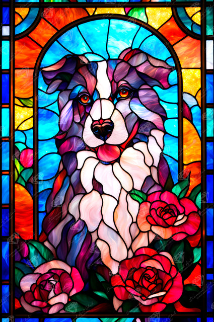 Diamond Painting Stained Glass Border Collie 22" x 33" (55.6cm x 83.7cm) / Round with 77 Colors including 3 ABs and 4 Fairy Dust Diamonds / 61,408