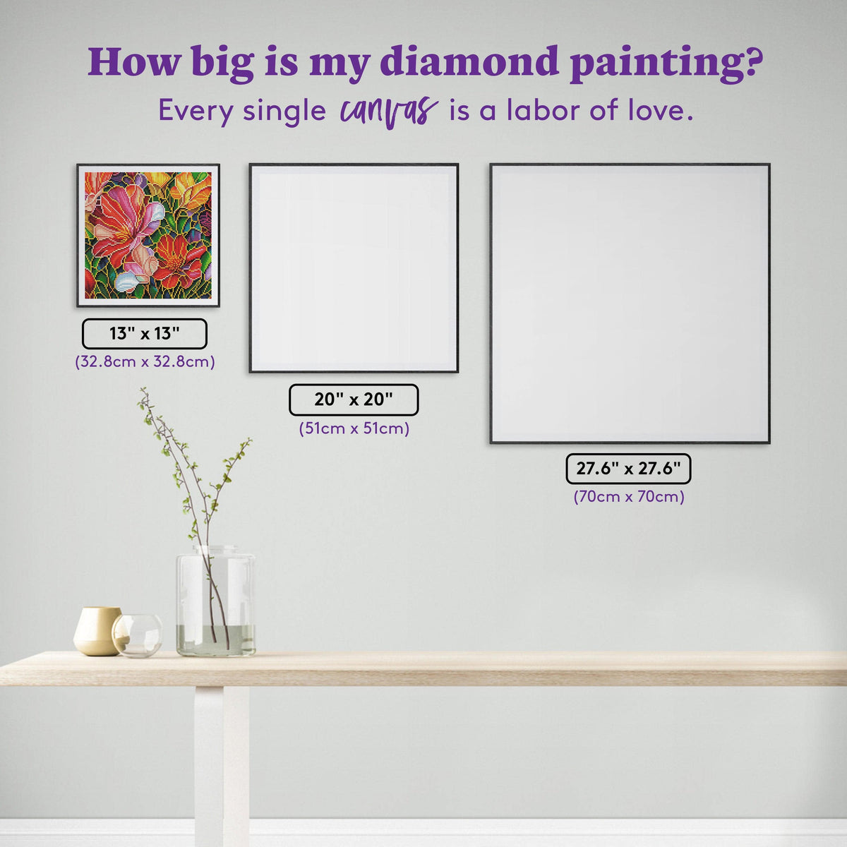 Diamond Painting Stained Glass Flower-AMZ 13" x 13" (32.8cm x 32.8cm) / Round with 53 Colors including 3 ABs and 1 Fairy Dust Diamonds / 13,689