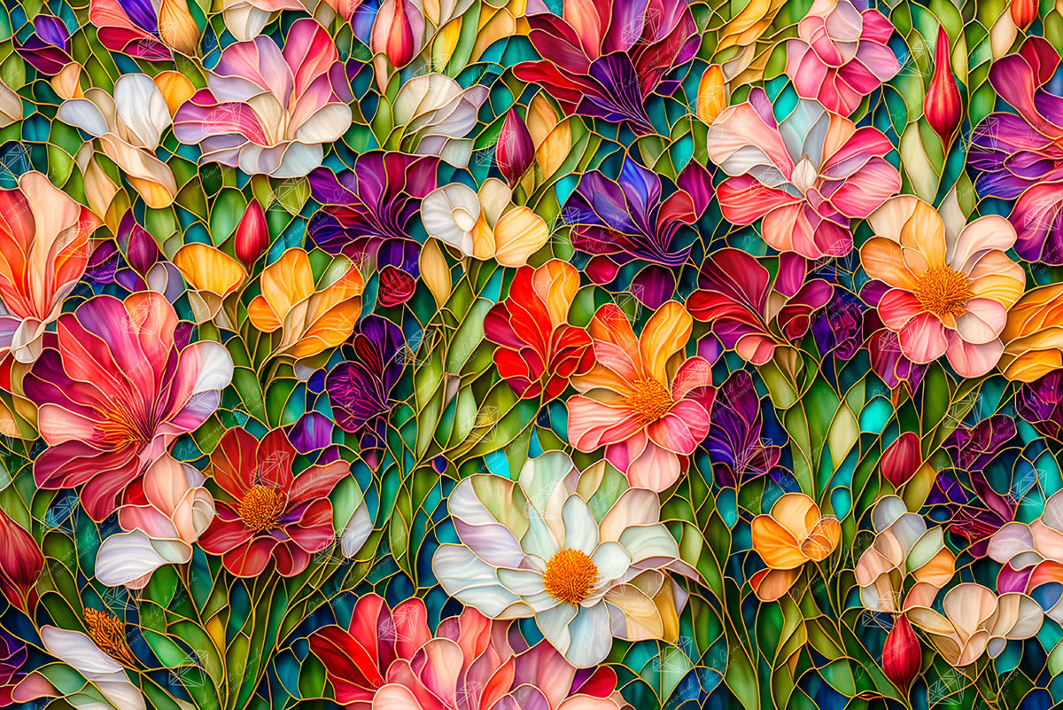 Diamond Painting Stained Glass Flower Garden 41.3" x 27.6" (105cm x 70cm) / Square with 60 Colors including 4 ABs and 1 Fairy Dust Diamonds / 118,301
