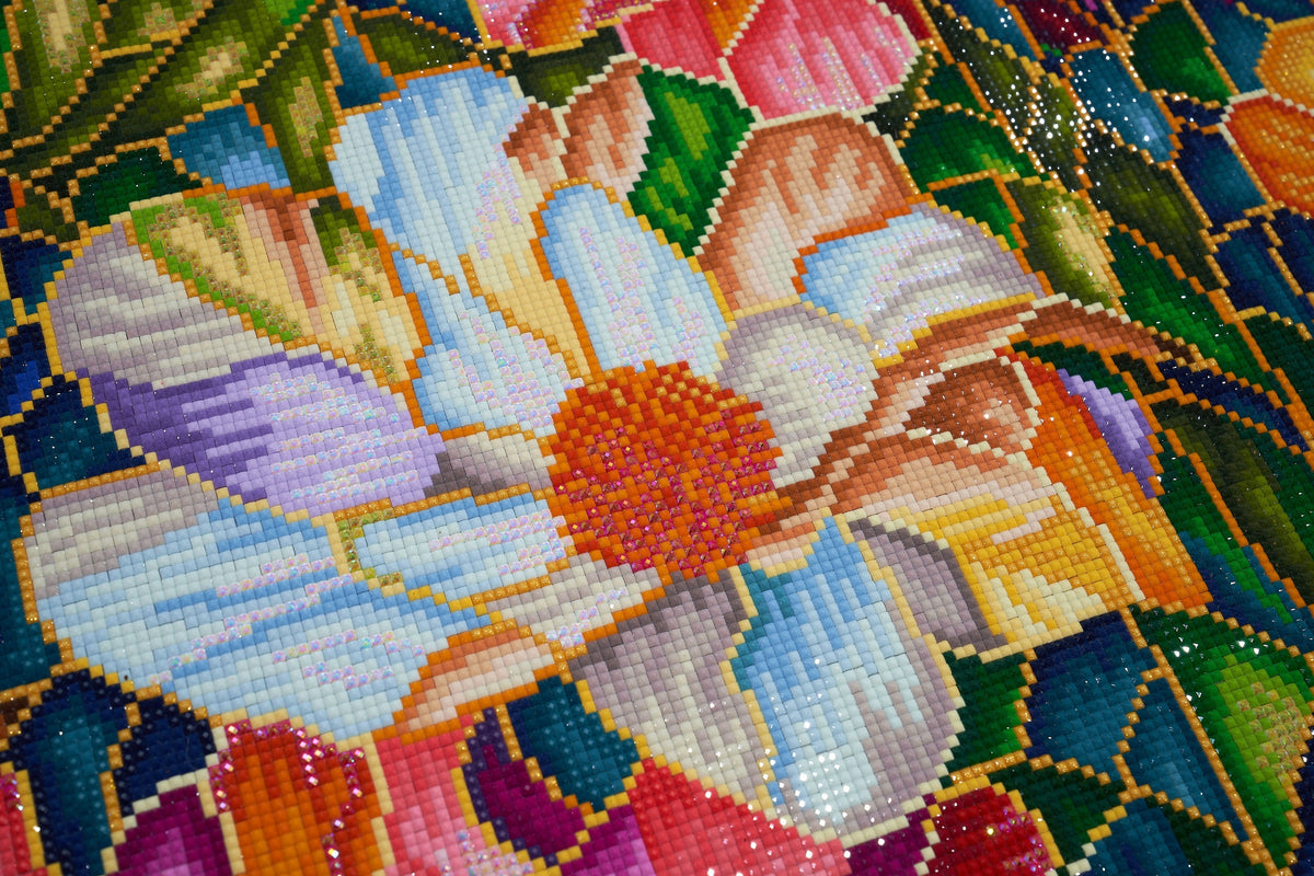 Diamond Painting Stained Glass Flower Garden 41.3" x 27.6" (105cm x 70cm) / Square with 60 Colors including 4 ABs and 1 Fairy Dust Diamonds / 118,301