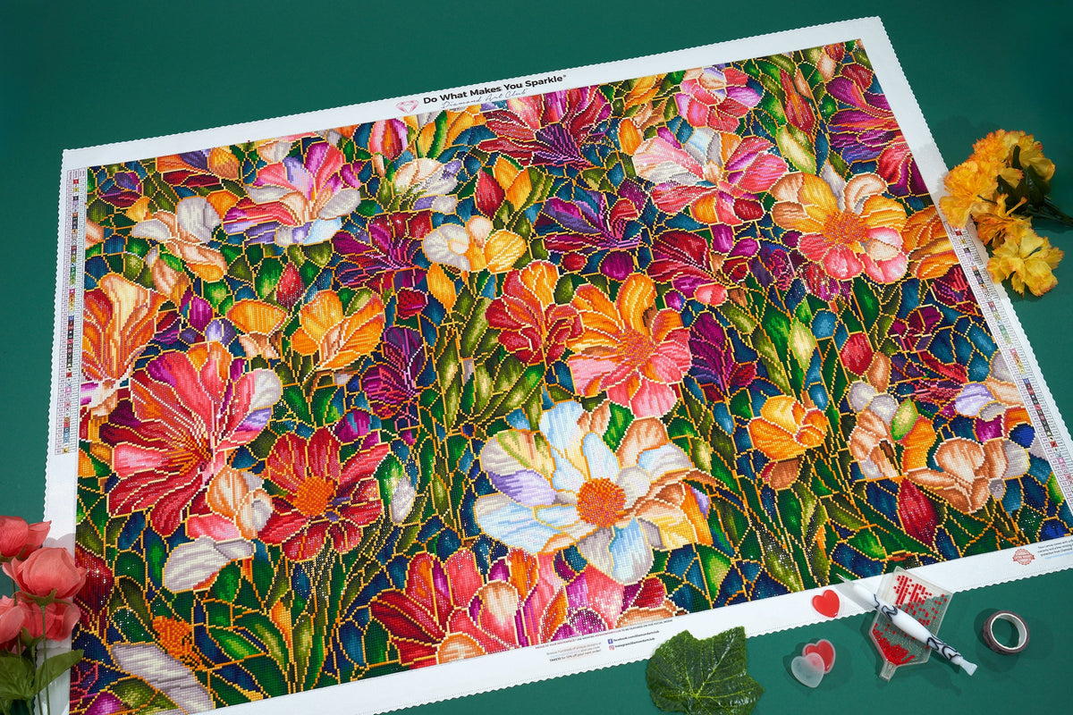 Diamond Painting Stained Glass Flower Garden 41.3" x 27.6" (105cm x 70cm) / Square with 60 Colors including 4 ABs and 1 Fairy Dust Diamonds / 118,301