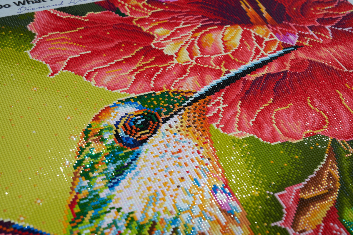Diamond Painting Stained Glass Hummingbird & Hibiscus 25.6" x 25.6" (65cm x 65cm) / Square with 60 Colors including 4 ABs and 1 Fairy Dust Diamonds / 68,121