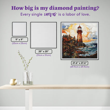 Diamond Painting Stained Glass Lighthouse 27.6" x 27.6" (69.9cm x 69.9cm) / Square with 76 Colors including 2 ABs and 2 Fairy Dust Diamonds / 78,961