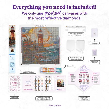 Diamond Painting Stained Glass Lighthouse 27.6" x 27.6" (69.9cm x 69.9cm) / Square with 76 Colors including 2 ABs and 2 Fairy Dust Diamonds / 78,961