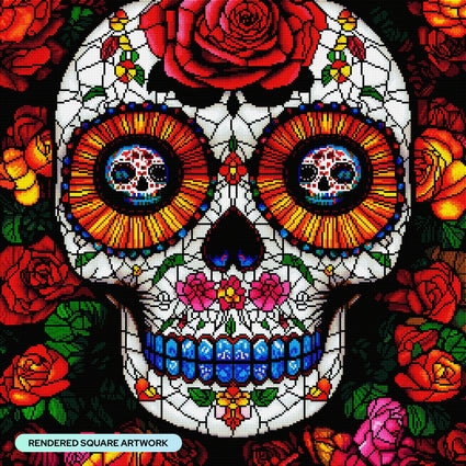 Diamond Painting Stained Glass Sugar Skull 25.6" x 25.6" (65cm x 65cm) / Square with 40 Colors including 5 ABs and 1 Fairy Dust Diamonds / 68,121