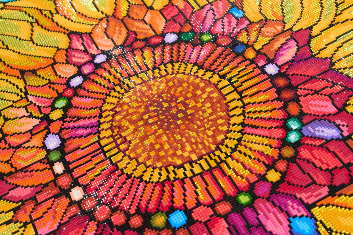 Diamond Painting Stained Glass Sunflower 41.3" x 27.6" (104.8cm x 69.9cm) / Square with 79 Colors including 2 ABs and 2 Iridescent Diamonds and 3 Fairy Dust Diamonds / 118,301