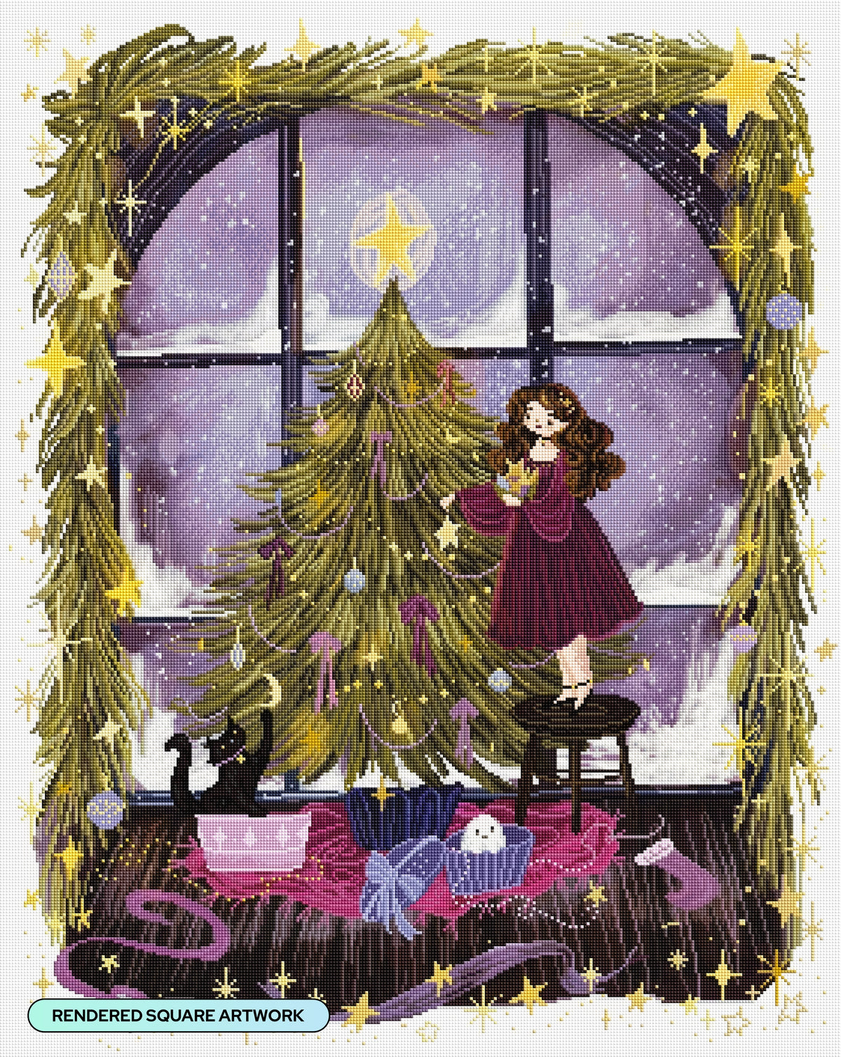 Diamond Painting Starlight Christmas 27.6" x 34.7" (69.9cm x 87.9cm) / Square with 64 Colors including 4 ABs and 1 Iridescent Diamond and 3 Fairy Dust Diamonds / 99,193