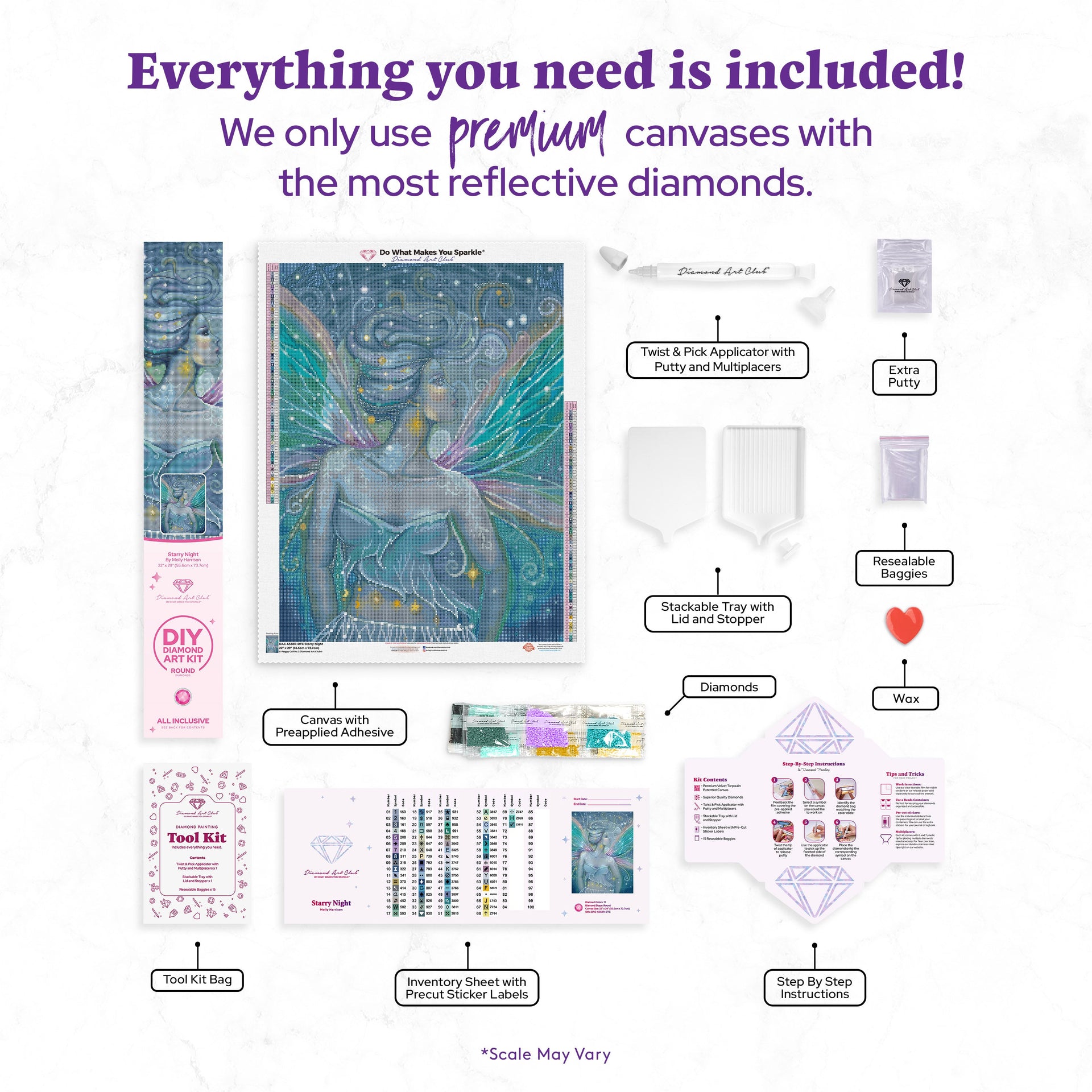 Diamond Painting Starry Night 22" x 29" (55.6cm x 73.7cm) / Round with 71 Colors including 2 ABs and 1 Iridescent Diamond and 5 Fairy Dust Diamonds / 54,136