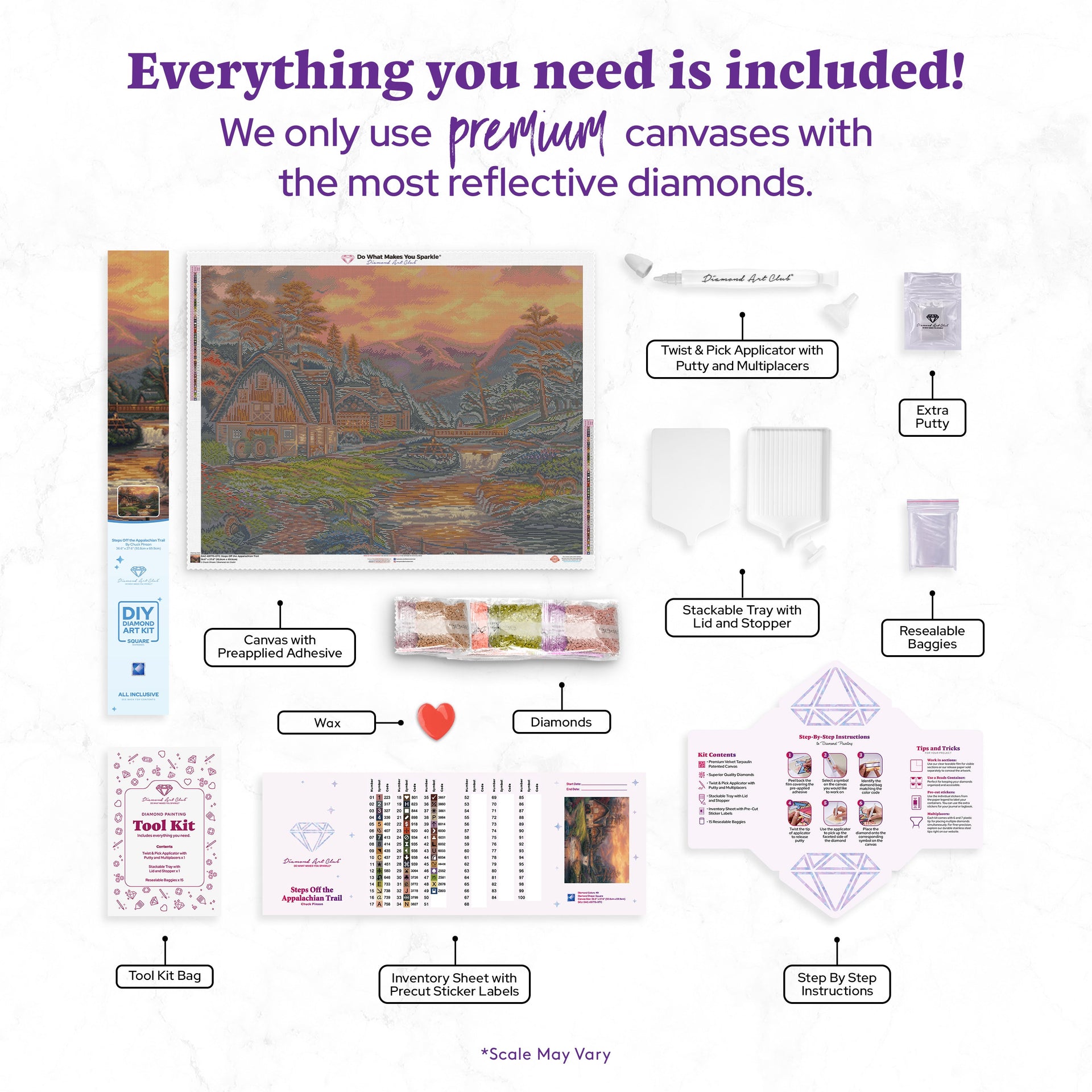 Diamond Painting Steps Off the Appalachian Trail 36.6" x 27.6" (92.8cm x 69.9cm) / Square With 49 Colors Including 1 AB and 4 Fairy Dust Diamonds / 104,813