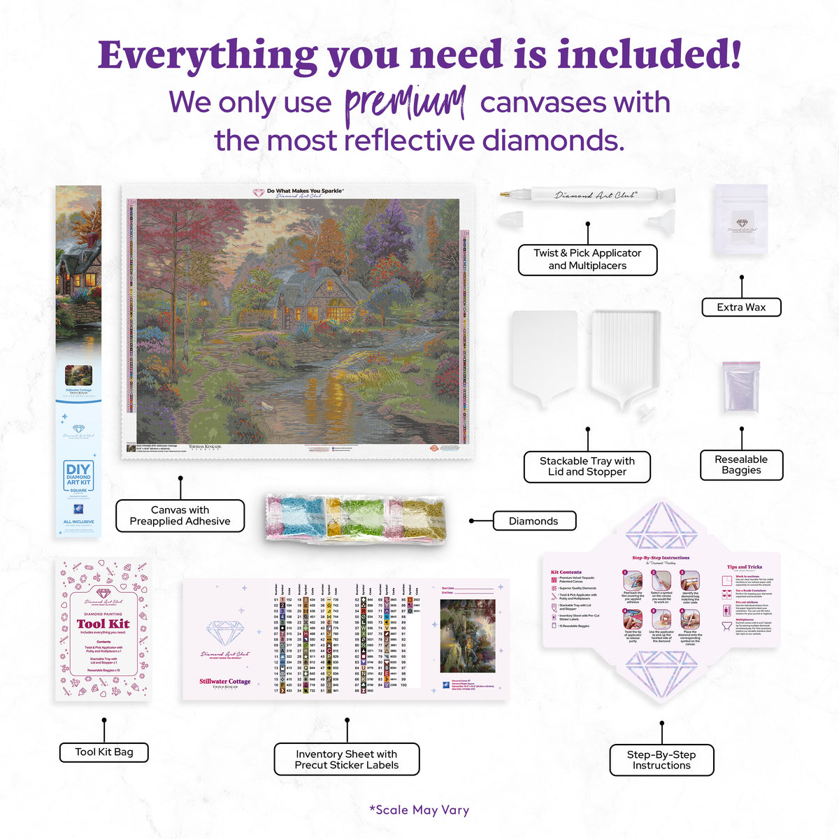Diamond Painting Stillwater Cottage 33.9" x 25.6" (85.9cm x 65cm) / Square With 87 Colors Including 2 ABs and 4 Fairy Dust Diamonds / 90,045