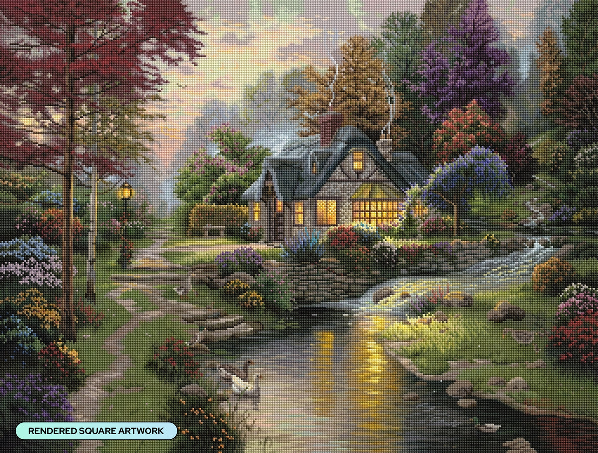 Diamond Painting Stillwater Cottage 33.9" x 25.6" (85.9cm x 65cm) / Square With 87 Colors Including 2 ABs and 4 Fairy Dust Diamonds / 90,045