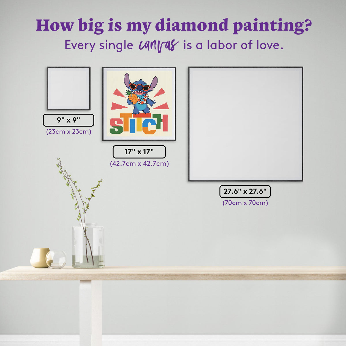 Diamond Painting Stitch 17" x 17" (42.7cm x 42.7cm) / Round with 16 Colors including 3 ABs and 2 Fairy Dust Diamonds / 24,025
