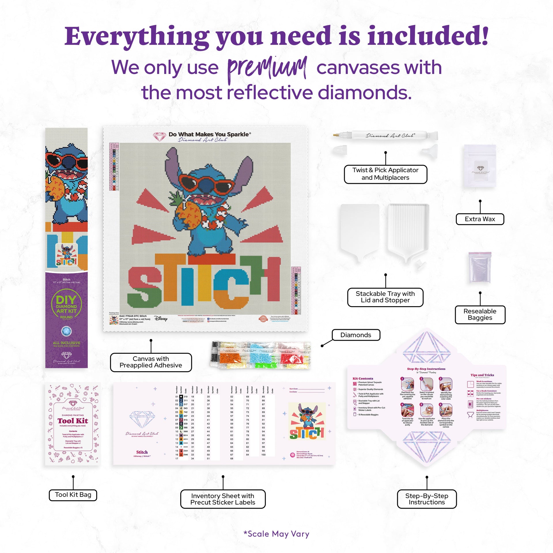 Diamond Painting Stitch 17" x 17" (42.7cm x 42.7cm) / Round with 16 Colors including 3 ABs and 2 Fairy Dust Diamonds / 24,025