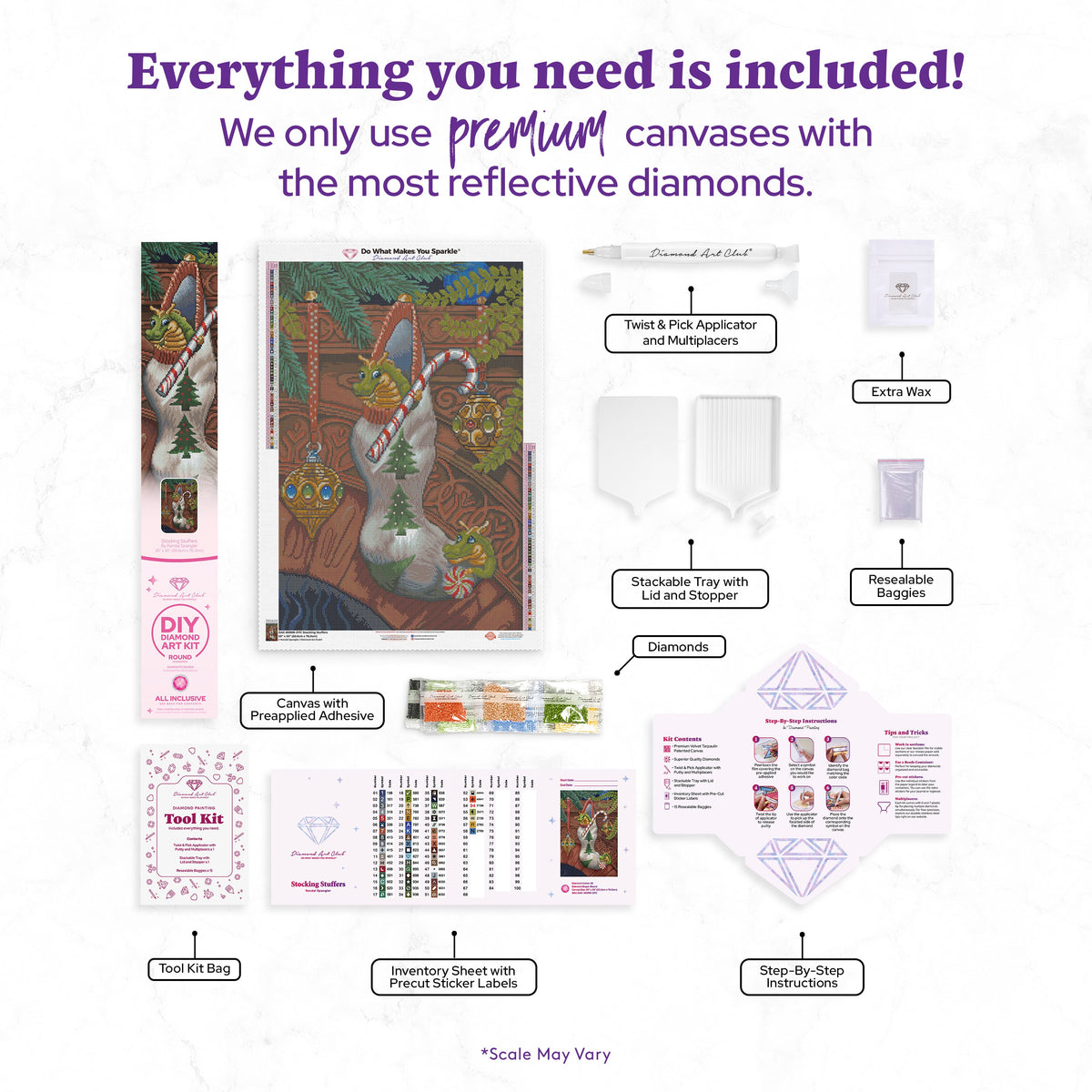 Diamond Painting Stocking Stuffers 20" x 30" (50.6cm x 76cm) / Round with 58 Colors including 2 ABs and 1 Special Diamond and 4 Fairy Dust Diamonds / 50,784