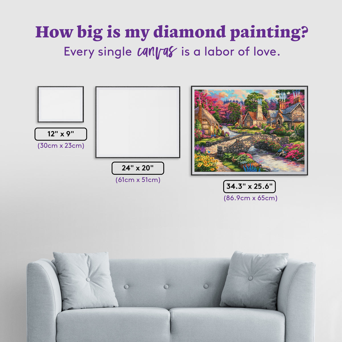 Diamond Painting Storybook Cottages 34.3" x 25.6" (86.9cm x 65cm) / Square With 84 Colors Including 6 ABs and 3 Fairy Dust Diamonds / 91,089