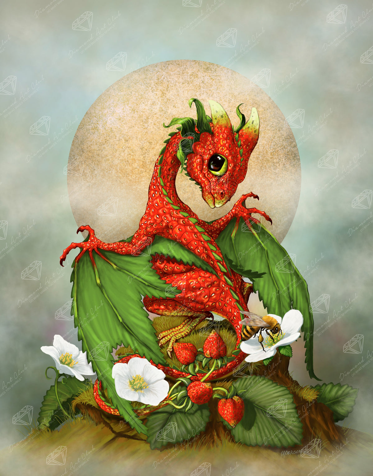 Diamond Painting Strawberry Dragon 25.6" x 32.7" (65cm x 83cm) / Square with 54 Colors including 2 ABs and 3 Fairy Dust Diamonds / 86,913