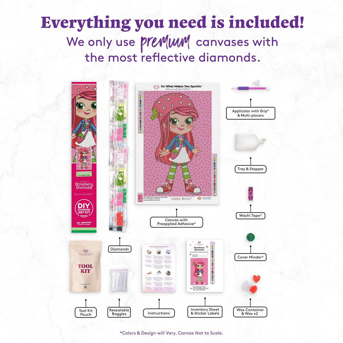 Diamond Painting Strawberry Shortcake 13" x 20" (32.8cm x 50.7cm) / Round with 29 Colors including 4 AB Diamonds and 1 Fairy Dust Diamonds / 21,177