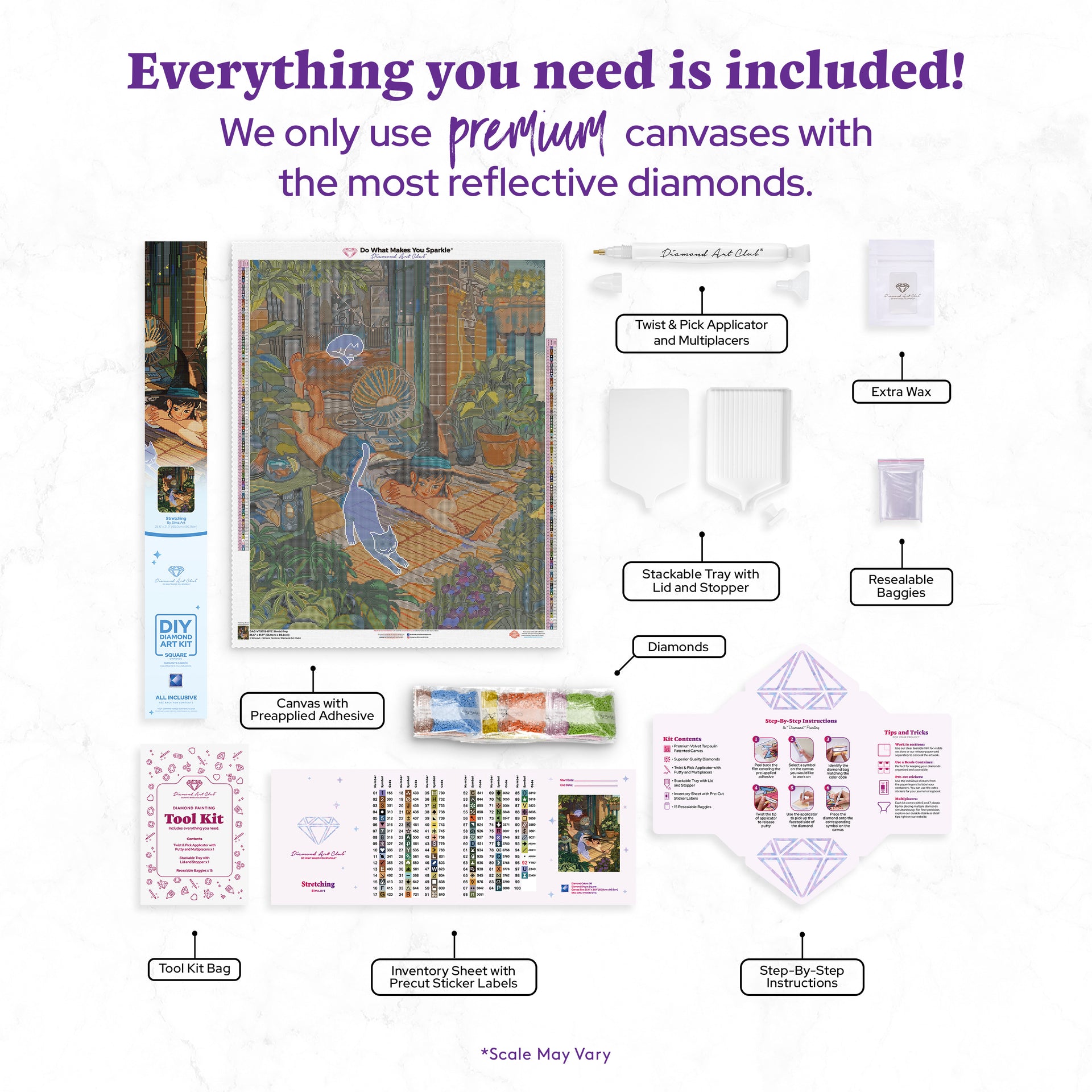 Diamond Painting Stretching 25.6" x 31.9" (65cm x 80.9cm) / Square With 98 Colors Including 3 ABs and 1 Special Diamond and 2 Fairy Dust Diamonds / 84,825