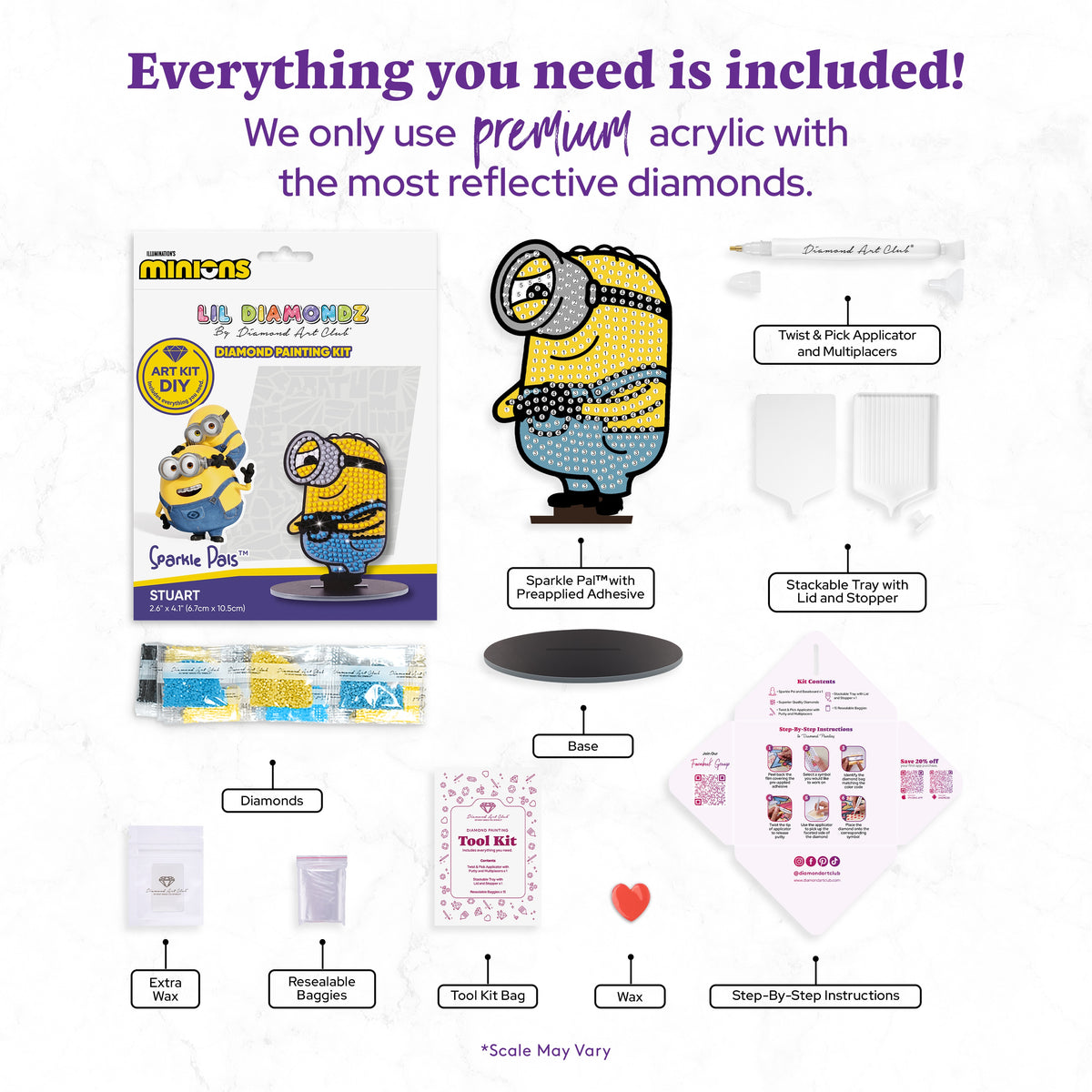 Diamond Painting Stuart - Sparkle Pals™ 2.6" x 4.1" (6.7cm x 10.5cm) / Round with 5 Colors including 1 Fairy Dust Diamond / 390